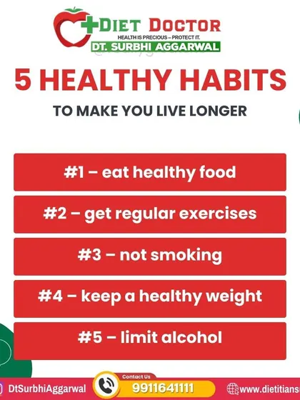 These five healthy habits are scientifically proven to help you live a longer, healthier life. My program is built around these principles: eat healthy, exercise, maintain a healthy weight, and limit alcohol.