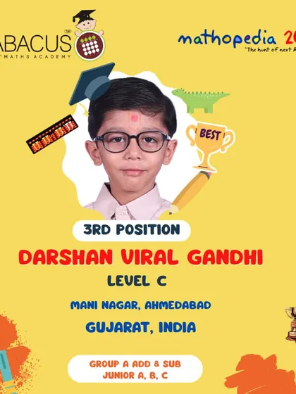 Darshan Viral Gandhi from Ahmedabad, Gujarat, achieving 3rd Position.