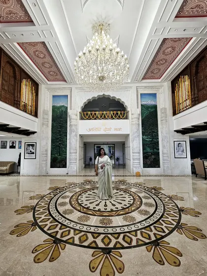 This is the beautiful feeling I work for. Standing in the completed lobby of Uttarakhand Niwas in New Delhi, a project I poured my heart into. We designed this space to be a grand welcome that reflects the rich Pahari culture and art.