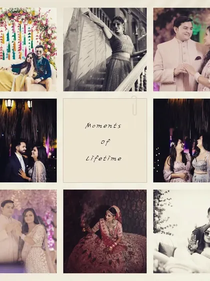 A collage titled "Moments of a Lifetime," showcasing a variety of candid and posed shots from different wedding events.