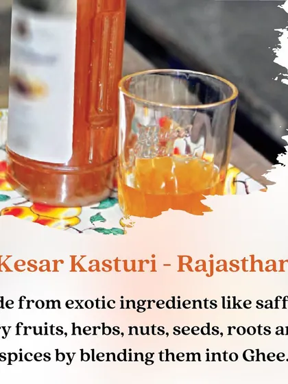 An introduction to Kesar Kasturi from Rajasthan. This royal spirit is made from exotic ingredients like saffron and blended into ghee, showcasing the rich and diverse traditions of Indian beverages.