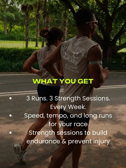 A balanced approach is key. The program includes 3 runs (speed, tempo, long) and 3 strength sessions each week to build endurance and prevent injury.