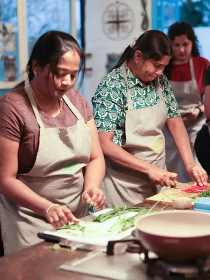 A group of friends enjoying a productive and fun weekend, learning new skills and cooking delicious Chinese food together.