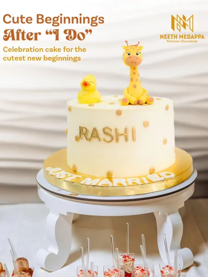 A full view of the charming "Just Married" cake, perfect for a sweet and intimate post-wedding celebration.