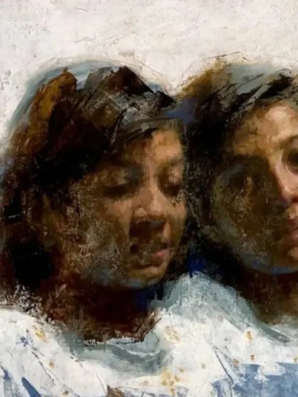 A detail from "Changing Emotions," showing the leftmost faces in the series.