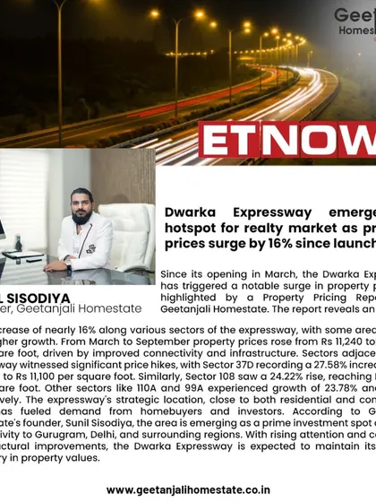 Our property pricing report was featured on ET Now, highlighting how the Dwarka Expressway has become a realty hotspot with a 16% price surge since its launch. We provide data that empowers investor decisions.