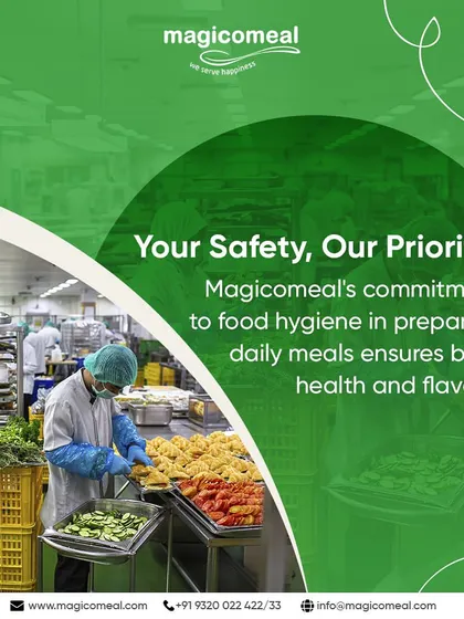 Your safety is our priority. This image shows our team diligently preparing daily meals in a hygienic environment, demonstrating our commitment to providing food that is both healthy and flavorful.