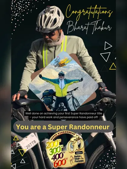 A congratulatory graphic for one of our riders achieving his first Super Randonneur title. We celebrate every member's milestone, big or small.