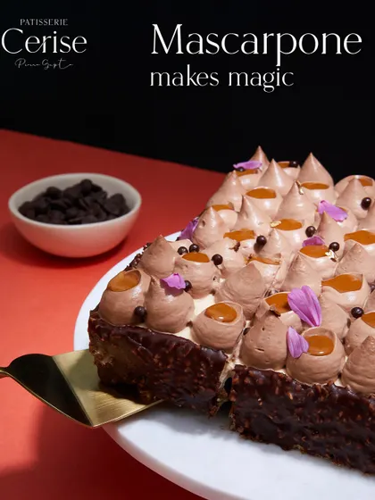 Mascarpone makes magic in this entremet. It provides a light, creamy texture that perfectly balances the rich hazelnut and dark chocolate.