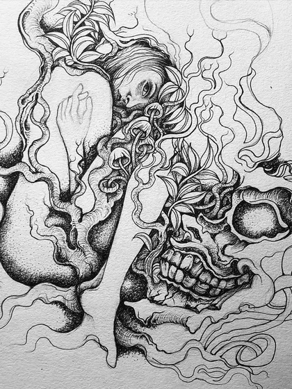 A progress shot of the "Tempting" piece.