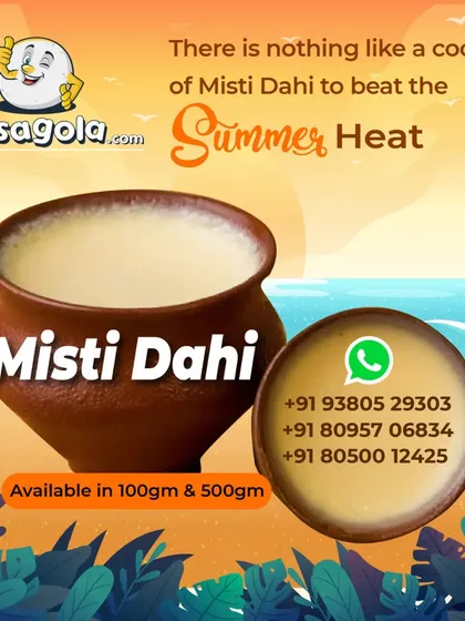 Beat the summer heat with our cool and refreshing Misti Dahi. This traditional Bengali sweet yogurt is thick, creamy, and perfectly sweetened, served in an earthen pot.