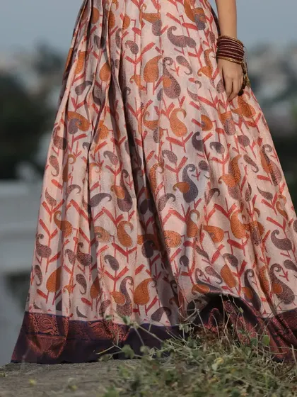 Another detail shot of the flowing printed skirt.
