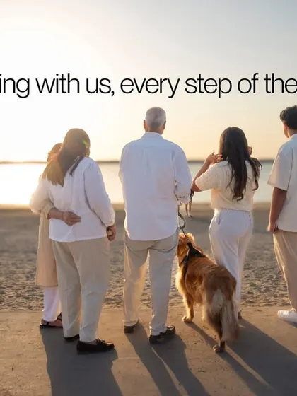 A family portrait isn't complete without every member. This golden hour beach session captures a quiet, shared moment, showing how I include pets as the integral part of the family they are.