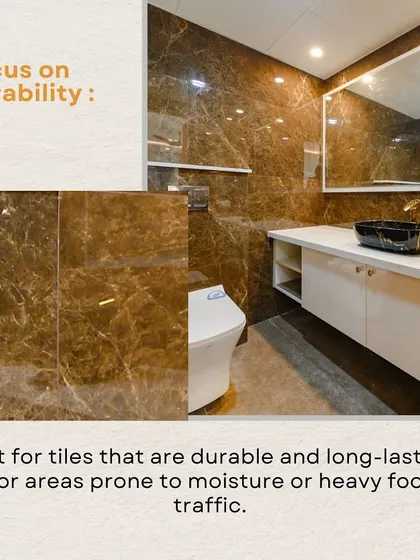 For high-traffic or moisture-prone areas like bathrooms, durability is key. These large-format, marble-finish tiles are long-lasting and create a luxurious, seamless look.