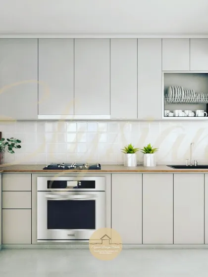 Explore more of our kitchen designs, featuring different color palettes, material combinations, and smart storage solutions. Each kitchen is tailored to our client's cooking style and aesthetic preferences.