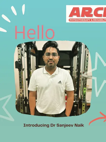 A graphic introducing Dr. Sanjeev Naik. He aims to establish his own Rehabilitation Centre in the future.