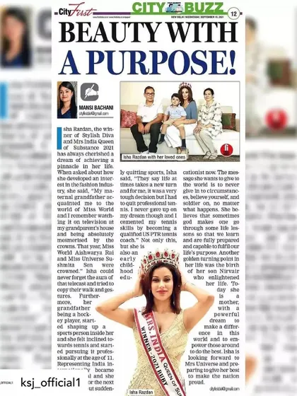 A proud moment seeing my styling work featured in a City First newspaper article about Isha Razdan, titled 'Beauty with a Purpose'. It's wonderful to help clients share their stories and achievements.