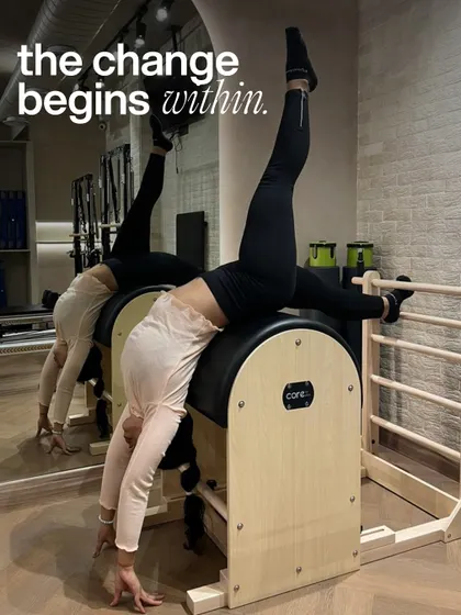 The change begins within. A beautiful demonstration of flexibility and control on the Ladder Barrel, an apparatus perfect for deep stretching and core work.