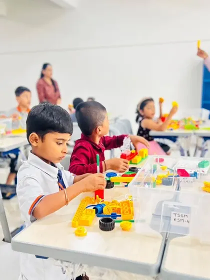 Another angle of our hands-on session at The School for Global Minds, where even the youngest students get to build and learn.