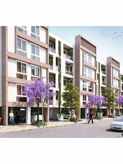The residential blocks of the Green Valley project, featuring a distinct color palette and facade treatment. By driving together landscape, tradition, and modern living, we created a new vision that resulted in a significantly better customer response.