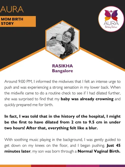 "I might be the first to have dilated from 2 cm to 9.5 cm in under two hours!" Rasikha's midwife was stunned by her rapid progress, and just 45 minutes later, her son was born.