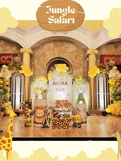 Akira's "Wild One" jungle safari at the ITC Windsor was a stunning event. The elegant setup used a sophisticated color palette of gold and sage green, with adorable animal props and a beautiful custom backdrop.