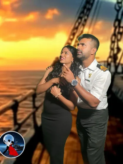 A beautiful sunset shot from our AI-powered Croma Photobooth at the Indian Navy gala. The combination of a romantic backdrop and interactive posing creates a truly special and personalized keepsake for couples and groups.