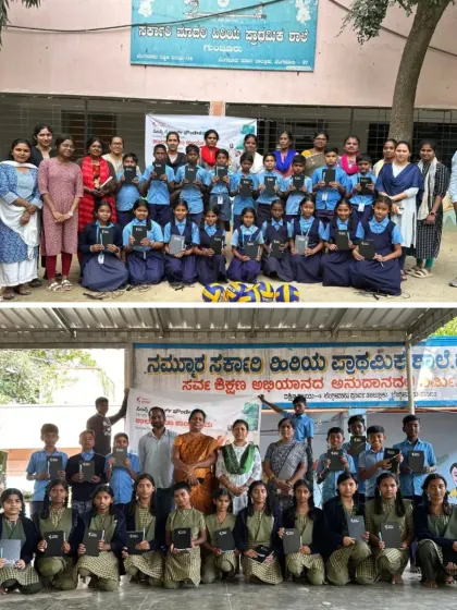 Group photos from two of the four government schools participating in our Grassroots School Stars Program. Collaboration is at the heart of this initiative, which provides structured training and complete sports kits to children.
