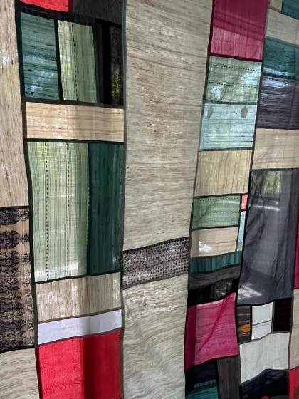 A close-up showing the transparent effect of the Pojagi patchwork.