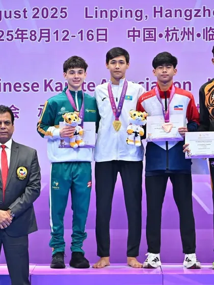Presenting medals at the AKF Asian Youth Open Karate Championship. I am always proud to see the high level of talent emerging from across Asia.