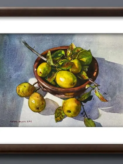The guava still life, presented in a digital frame.