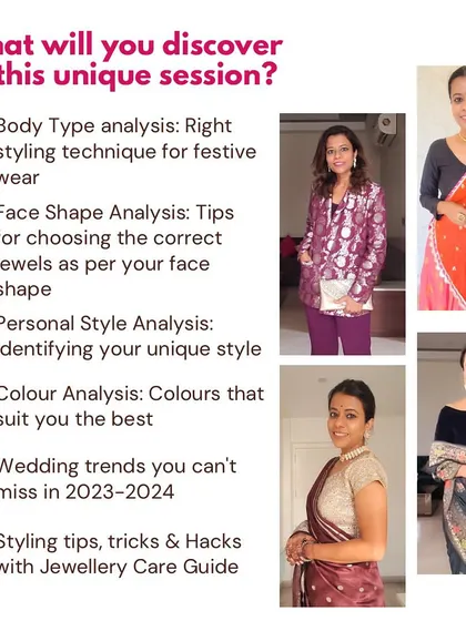 What will you discover in my unique styling session? I cover everything from body type and color analysis to the latest wedding trends and jewelry care.