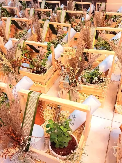 A PR gift hamper designed for Wella's eco-friendly product range. To align with the sustainable theme, we included a bamboo comb and a live jade plant along with their products in a rustic wooden crate.