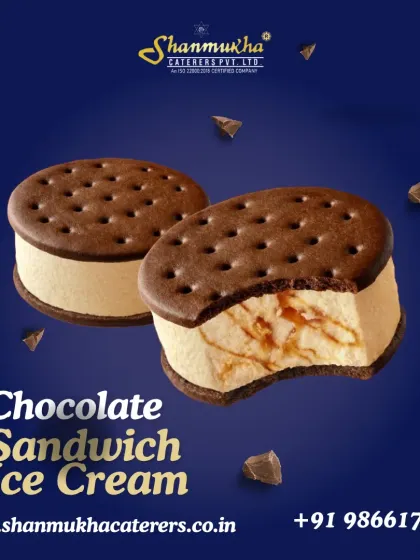 Our Chocolate Sandwich Ice Cream is a classic treat, with creamy vanilla ice cream nestled between two soft chocolate biscuits.