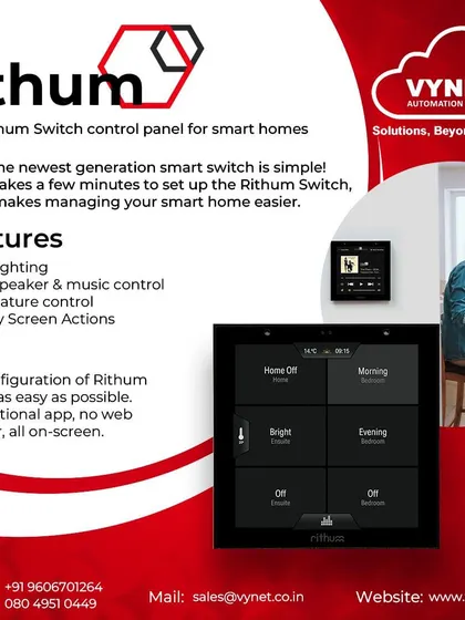 The Rithum Switch is a next-generation control panel that simplifies smart home management. We can set up this all-on-screen device in minutes to control your lighting, music, and temperature without needing an extra app.