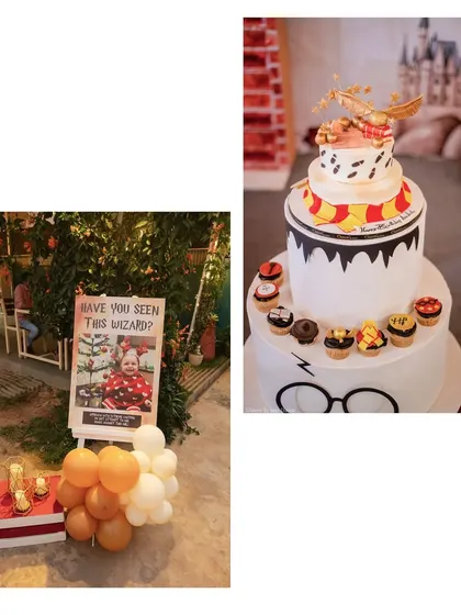 A duplicate image of the personalized poster and the amazing Harry Potter cake.