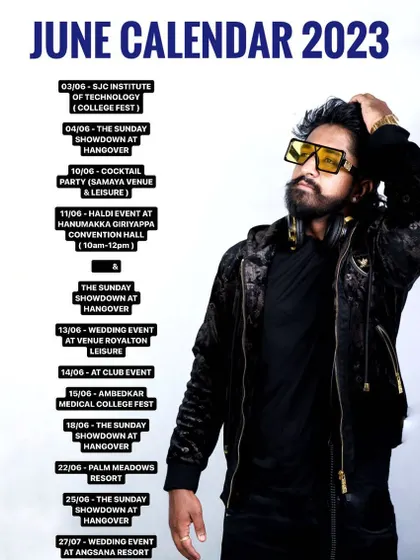 My packed calendar for June 2023. This month was filled with college fests, cocktail parties, Haldi events, and multiple wedding events at resorts like Angsana.