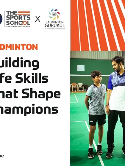 An infographic highlighting how our badminton program, in partnership with Badminton Gurukul, builds life skills like agility, focus, and determination.