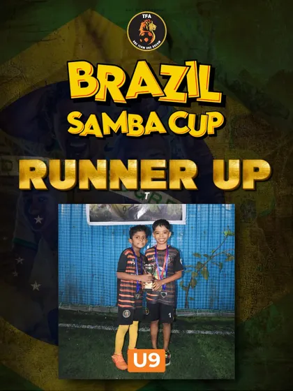 Our U9 team celebrating their runner-up finish at the internal Brazil Samba Cup 2024.
