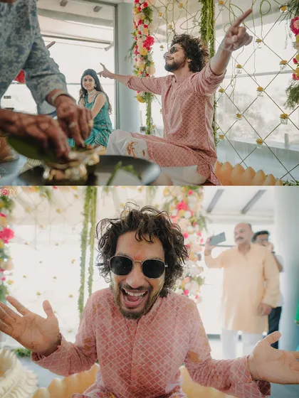 The groom's expressive and fun-loving personality shines through in these candid shots from his Haldi ceremony.