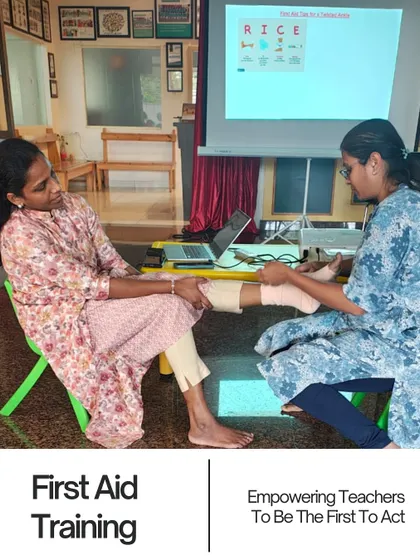 In our first aid workshop, teachers learn practical skills like how to properly bandage a sprain. This training is essential for creating a secure learning environment where both children and parents feel safe.