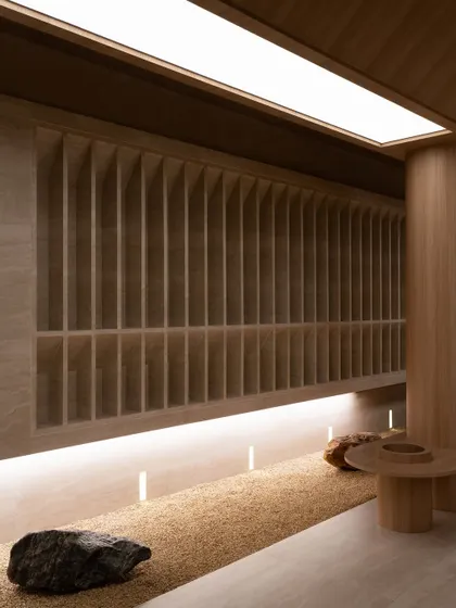 Further images from the BeWell, QBF Coffee, and Tubu projects, illustrating the consistent use of natural materials, clean lines, and thoughtful lighting to create serene and restorative commercial spaces.