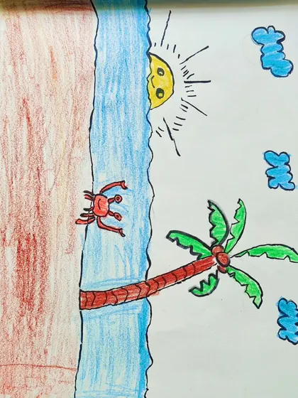 Another look at this fun and colorful beach scene, a popular subject in our kids' art classes.