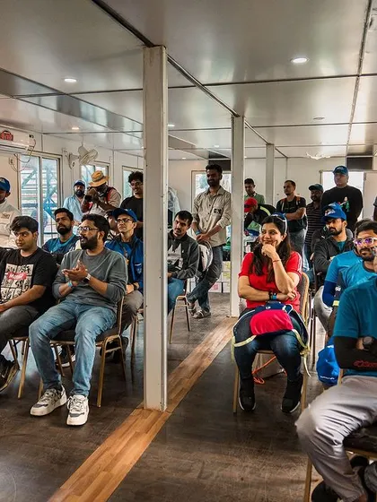 A full house for the rider briefing. We make sure everyone, from first-timers to seasoned riders, is on the same page about track etiquette and safety before we head out.