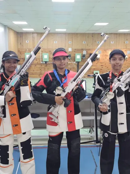 The winners from one of our weekly internal rifle finals. These friendly competitions help prepare students for the pressure of official matches.