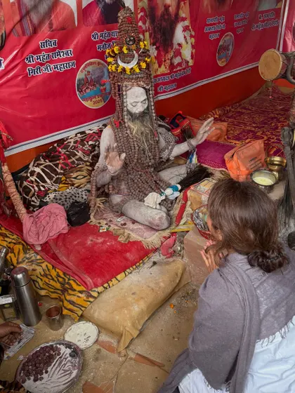 A moment of devotion at the Mahakumbh Mela. There is only one real form of love, the Divine, and only one desire that is worth having, Liberation. Har Har Mahadev.