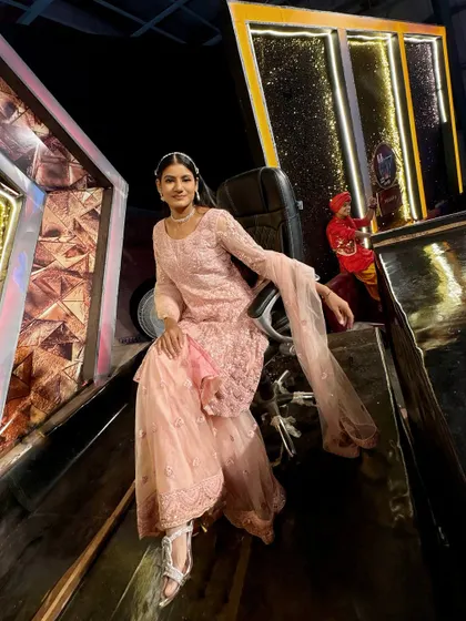 On the set of 'Jodi No. 1' in a beautiful pink ethnic outfit. My television wardrobe is curated to suit the theme of each episode, from traditional to modern.