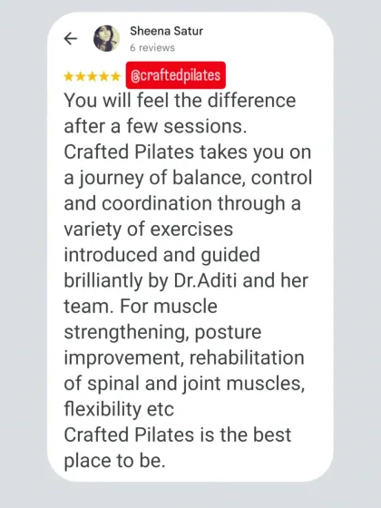This review perfectly captures the journey I guide clients on: one of balance, control, and coordination. It emphasizes my studio as the best place for muscle strengthening, posture improvement, and rehabilitation.