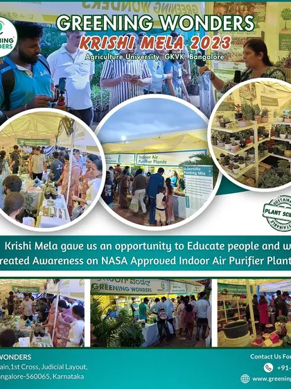 Here is a look at our stall at the Krishi Mela 2023, a major agricultural fair in Bangalore. We had a wonderful opportunity to engage with thousands of people and create awareness about the benefits of NASA-approved indoor air purifier plants.