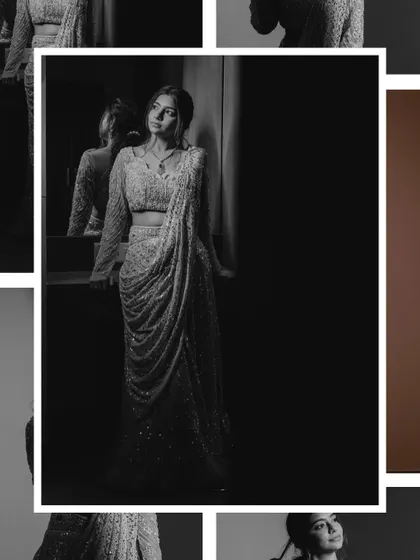 A creative, framed portrait of the bride. We use artistic compositions to create unique and memorable engagement photos.